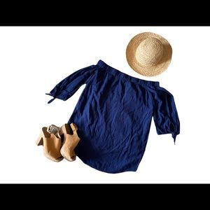 NEW! Old Navy linen navy off shoulder dress S